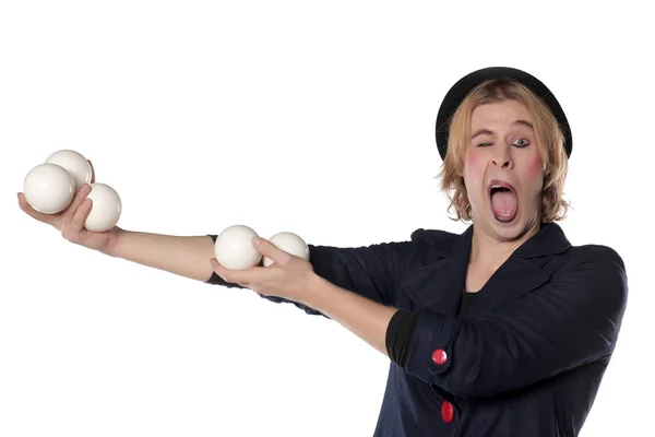 Clown with juggling balls — Stock Photo, Image