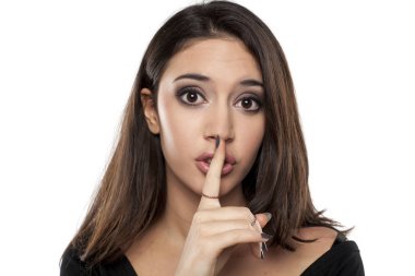 woman making silence gesture clipart
