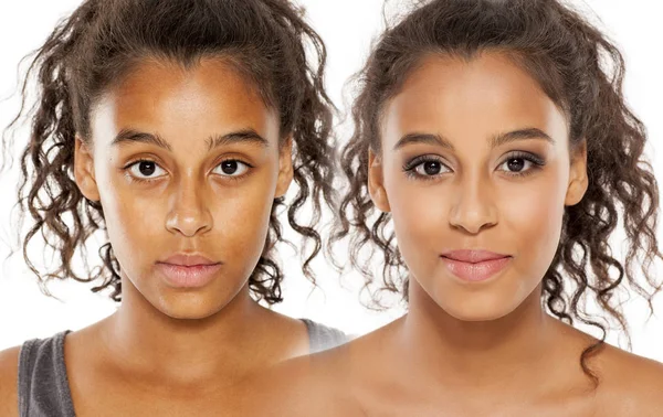 Före och efter makeup — Stockfoto