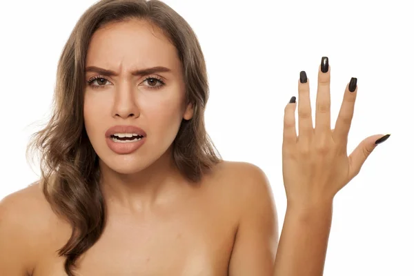 Beautiful Young Angry Woman Making Questionable Gesture — Stock Photo, Image