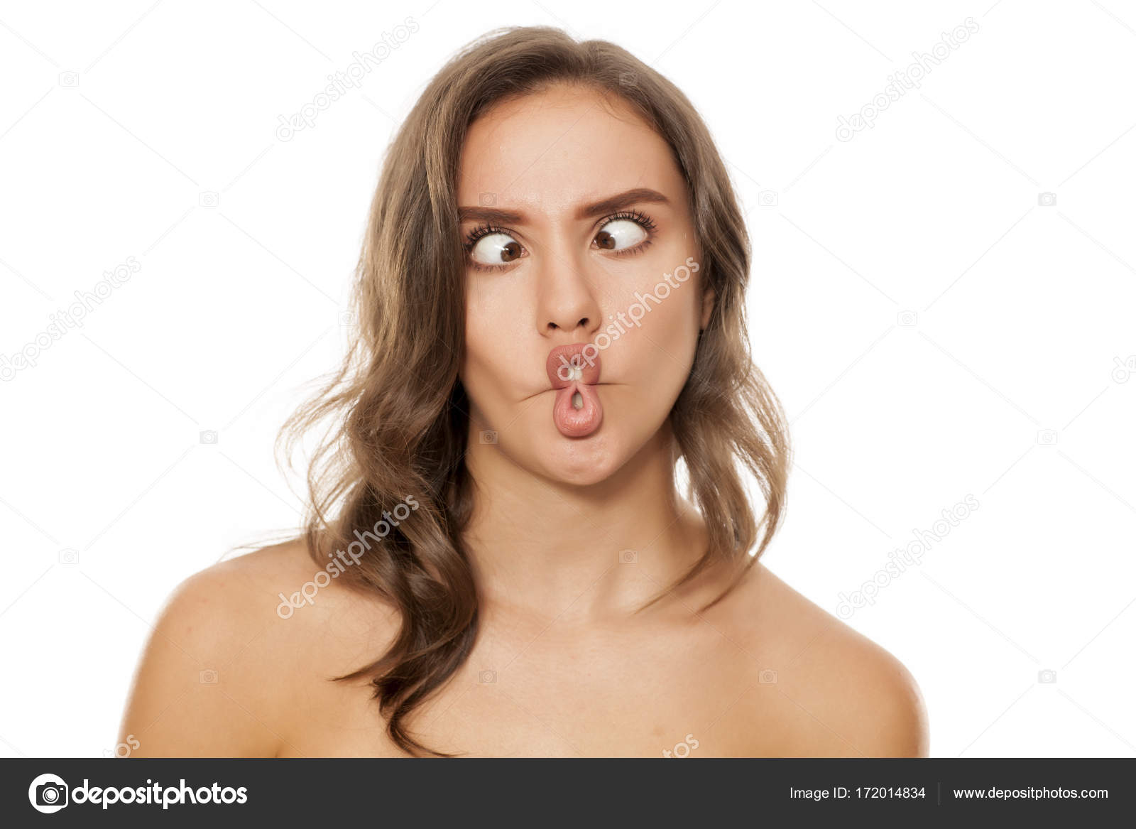 Young Woman Making Fish Face White Background — Stock Photo © VGeorgiev  #172014834