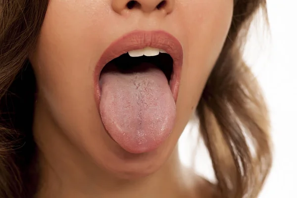 Mujer Joven Mostrando Lengua — Foto de Stock