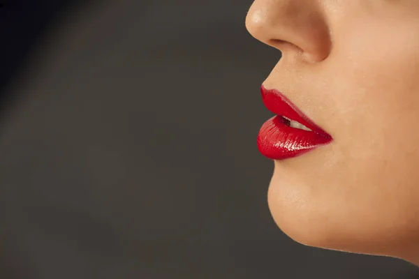 Belles Lèvres Avec Rouge Lèvres Rouge — Photo
