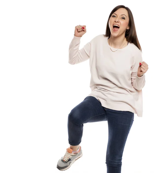 Young Happy Woman Winning Gesture White Background — Stock Photo, Image