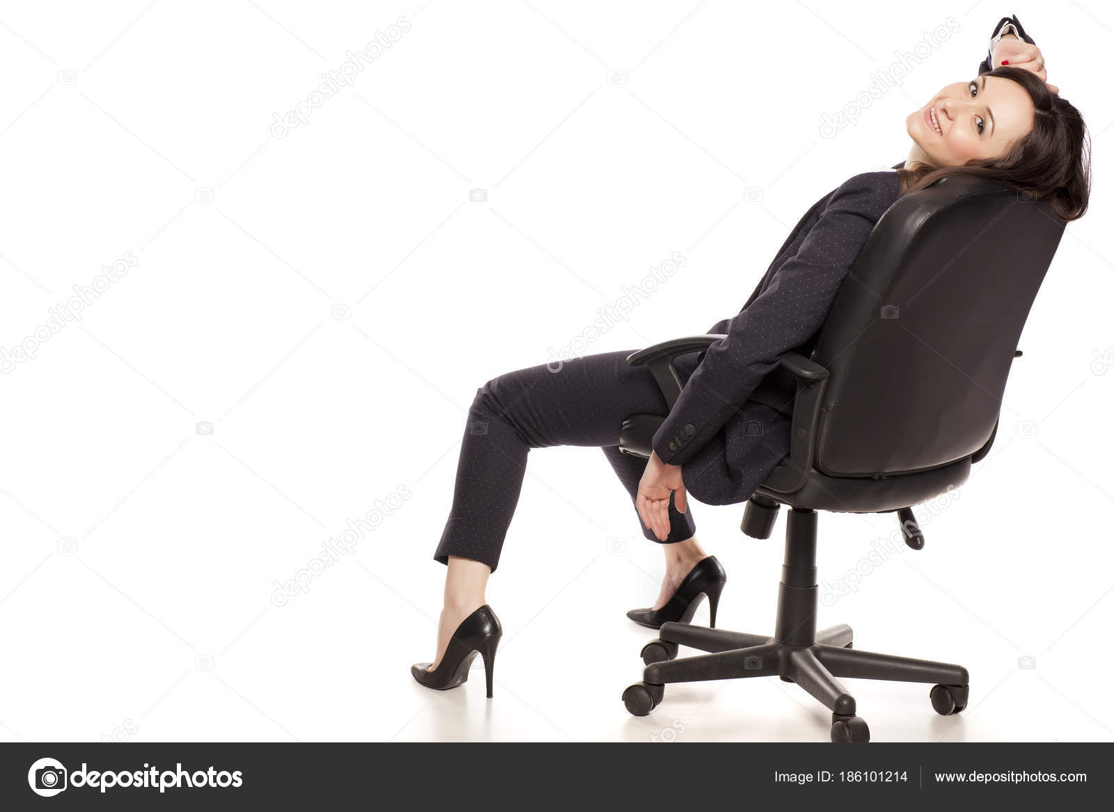Tired Businesswoman Relaxing Office Chair White Background Stock Tired Businesswoman Relaxing Office Chair White Background Stock Photo