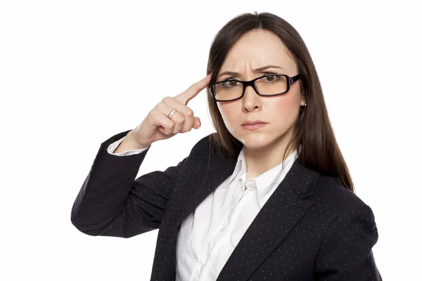 Angry Businesswoman Questioning Gesture Posing White Background — Stock Photo, Image