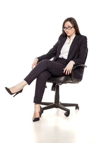 Unsatisfied Businesswoman Office Chair Posing White Background — Stock Photo, Image