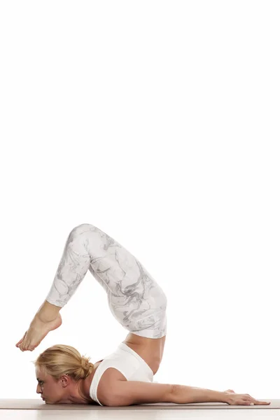 Yoga Idrott Träning Och Livsstil Koncept Unga Blonda Kvinnan Gör — Stockfoto