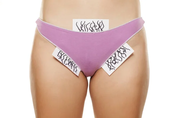 Pubic hair drawn on a paper sticking out of her panties — Stock Image Pubic Hair Drawn Paper Sticking Out Her Panties Stock Picture