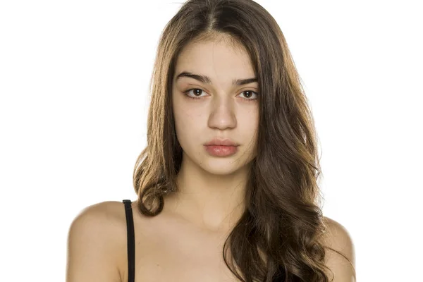 Young Beautiful Woman Makeup White Background — Stock Photo, Image