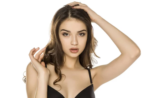 Young Woman Makeup Posing White Background — 스톡 사진