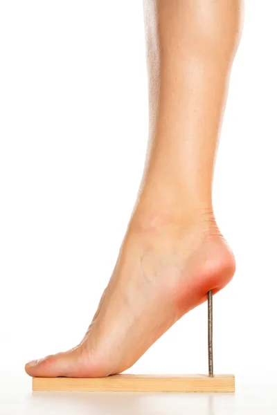 Женская Нога Гвоздём Ней Концепция Высоких Каблуков — стоковое фото