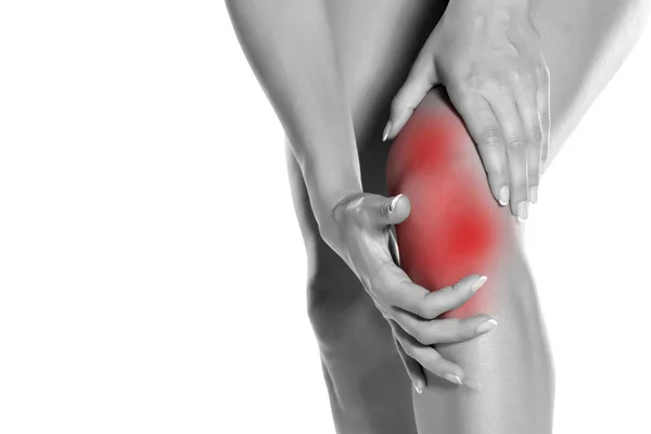 Woman Holding Her Painful Knee White Background — Stock Photo, Image