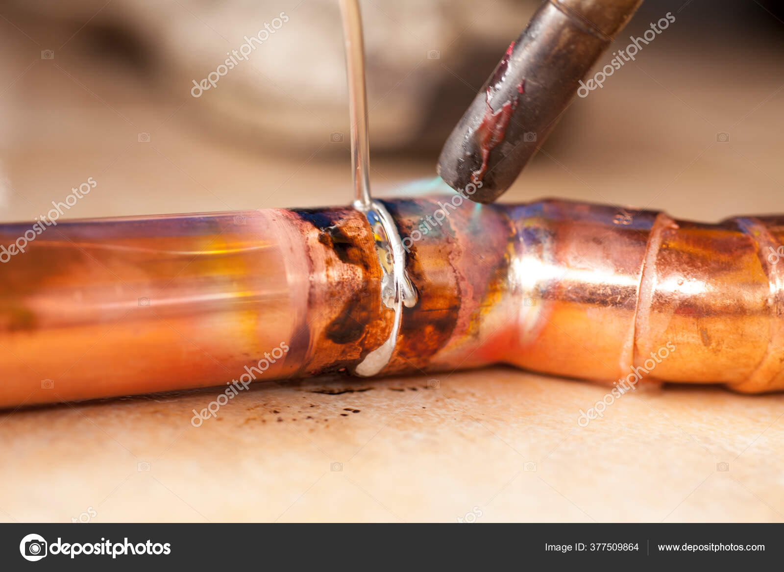 Soldering Copper Pipes Tin Torch — Stock Photo © 377509864