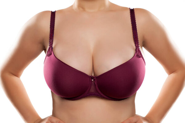 Large and beautiful women breasts in purple bra