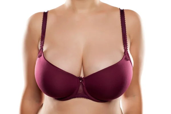 Large Beautiful Women Breasts Purple Bra — Stock Photo, Image