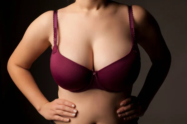 Gros Beaux Seins Femmes Soutien Gorge Violet — Photo