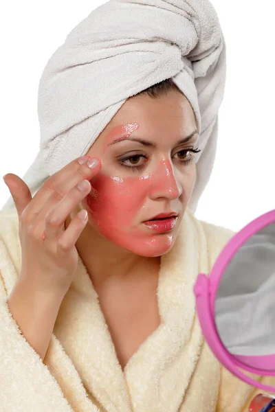 Young Beautiful Woman Applied Mask Her Face — Stock Photo, Image