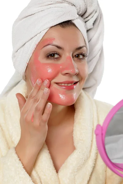 Young Beautiful Woman Applied Mask Her Face — Stock Photo, Image