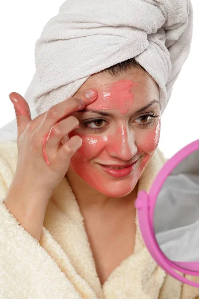 Young Beautiful Woman Applied Mask Her Face — Stock Photo, Image