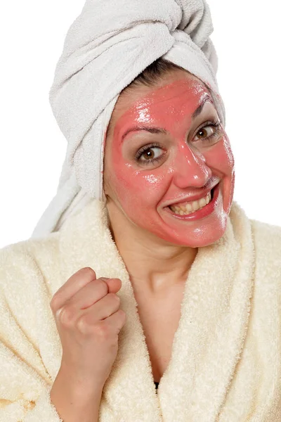 Happy Young Woman Face Mask — Stock Photo, Image