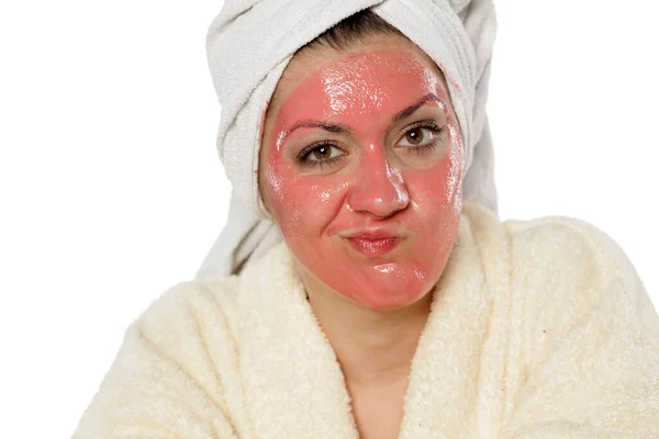 Unsatisfied Woman Has Problems Her Face Mask — Stock Photo, Image