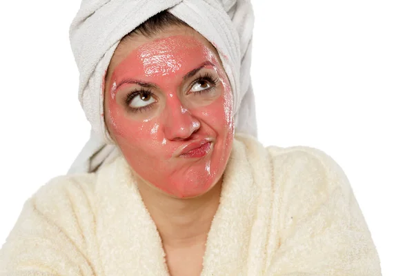 Unsatisfied Woman Has Problems Her Face Mask — Stock Photo, Image