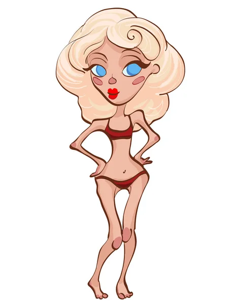 Cartoon thin woman in red underwear Stock Illustration