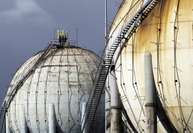 Gündüz Petrokimya Endüstrisinde Küresel Doğal Gaz Tankı, Gijon, Asturias, İspanya.