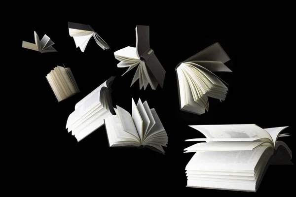 Libri Volanti Isolati Nero — Foto Stock