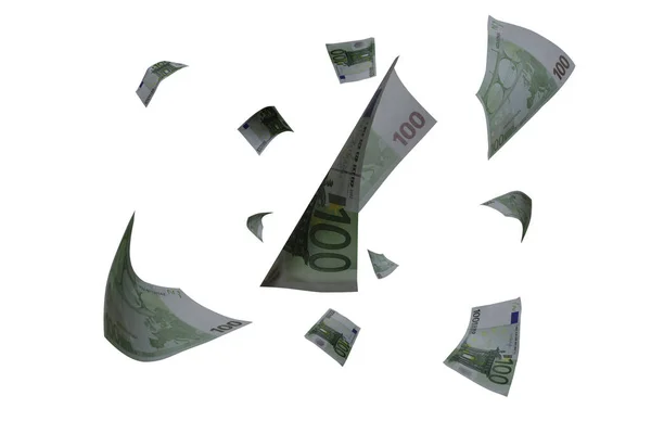Çok sayıda Uçan 100 Euro Düşen Hava Banknotları. Beyaz arkaplanda Yüksek Ayrıntılı resim
