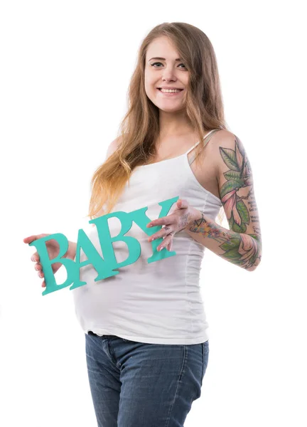 Studio ritratto di bella giovane donna incinta — Foto Stock