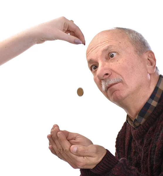 Senior man begging for alms — Stock Photo, Image