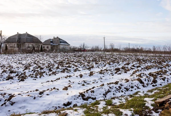 Winter Ploughed Field Blue Sky — Stock Photo, Image