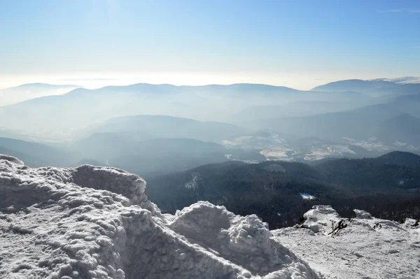 Winter Carpathian mountains on a bright sunny day Stock Picture