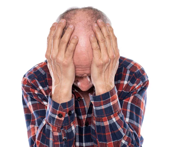 Gezondheidszorg, pijn, stress en leeftijd concept. Zieke oude man. Senior m — Stockfoto