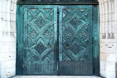 KARKOW, POLAND - JULY 27, 2013: Old wooden entrance door in Krakow, Poland