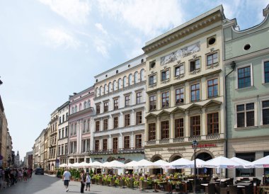 KARKOW, POLAND - JULY 27, 2013: Beautiful architecture of old Krakow in Poland. The downtown of Krakow