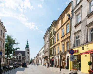 KARKOW, POLAND - JULY 27, 2013: Beautiful architecture of old Krakow in Poland. The downtown of Krakow
