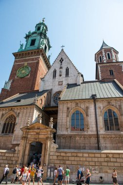 KARKOW, POLAND - JULY 27, 2013: Beautiful architecture of old Krakow in Poland. The downtown of Krakow