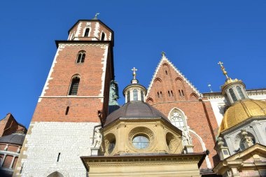Krakow, Polonya 'daki Wawel şatosundaki güzel Aziz Stanislas Katedrali manzarası