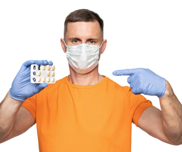 Concepto Medicina Salud Hombre Joven Con Máscara Guantes Azules Protectores —  Fotos de Stock