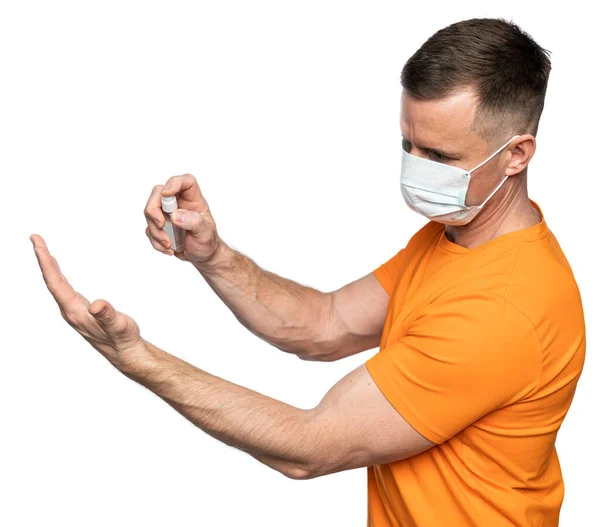 Healthcare Medical Concept Man Medical Face Mask Gloves Handling Hands — Stock Photo, Image