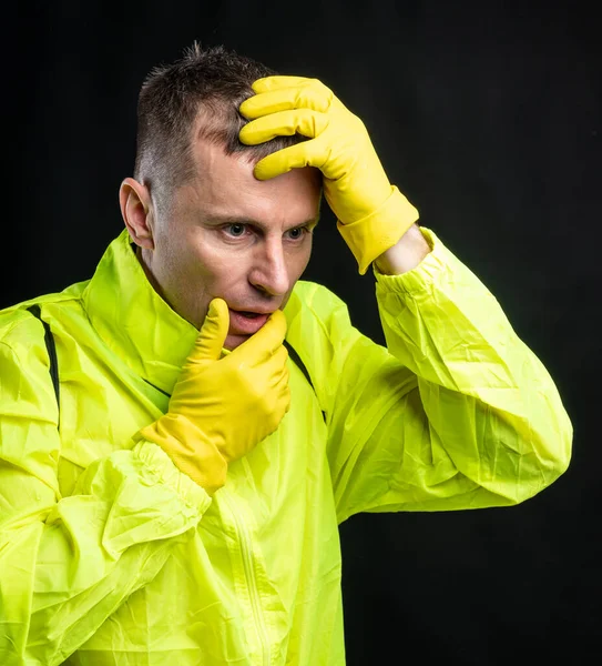 Sjukvård Smärta Stresskoncept Sjuk Man Handskar Som Lider Huvudvärk Över — Stockfoto