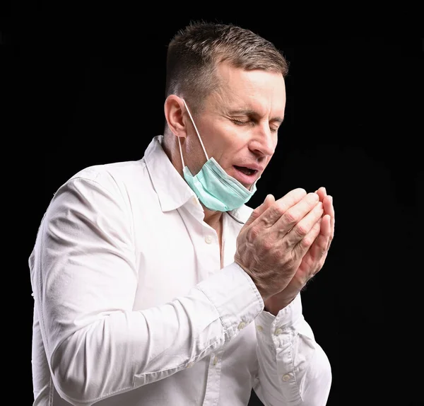 Zdravotní Péče Chřipka Koronavirus Nemocný Mladý Muž Ochranné Lékařské Masky — Stock fotografie