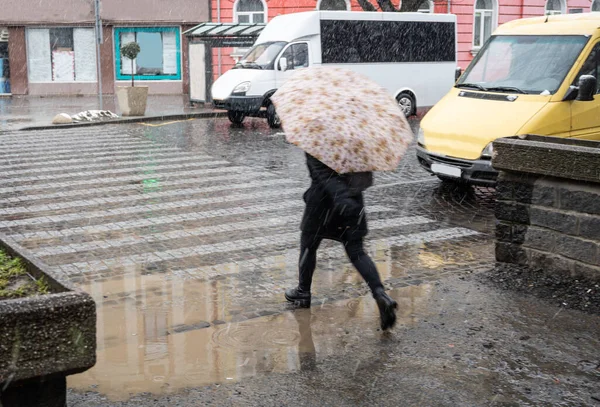 Şehirli Insanlar Hareket Bulanıklığı Içinde Karşıya Geçiyorlar Kış Karlı Bir — Stok fotoğraf