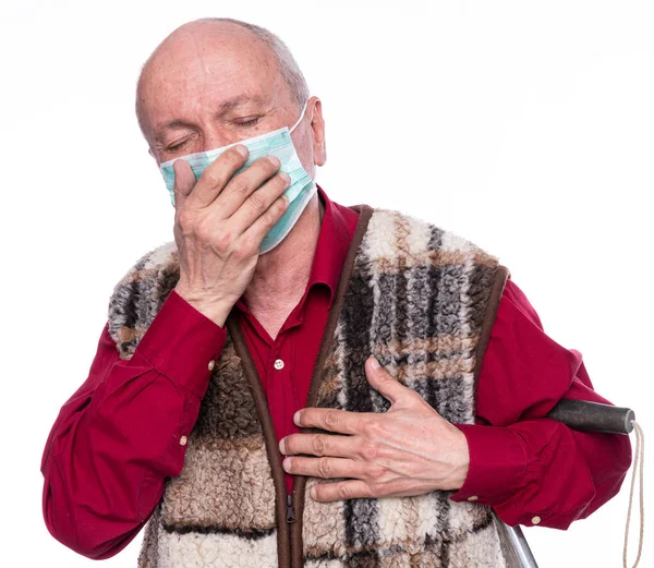 Sağlık Acı Stres Yaş Kavramı Hasta Yaşlı Adam Maskeli Adam — Stok fotoğraf