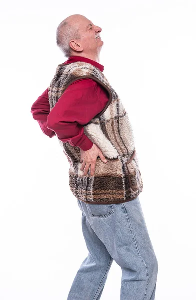 卫生保健概念 背痛或白种人背脊痛的不快乐老年人 — 图库照片