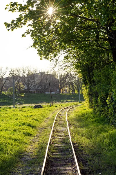 Lasten Rautatie Auringonlaskun Aikaan — kuvapankkivalokuva