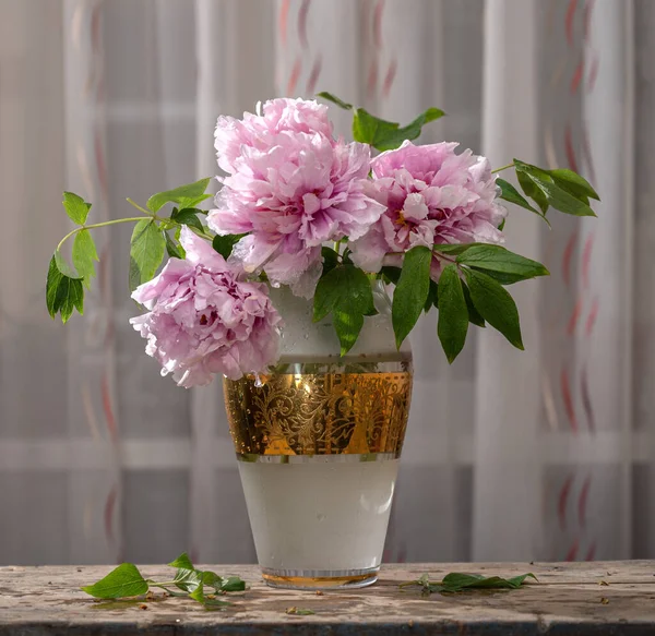 Bouquet Pink Peonies Vase Home — Stock Photo, Image